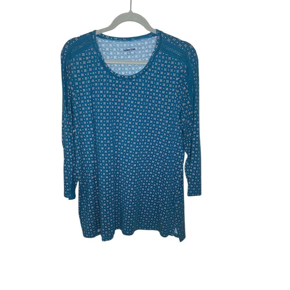Lands' End Women's XL Floral Tunic Top Multicolor 3/4 Sleeve Casual
